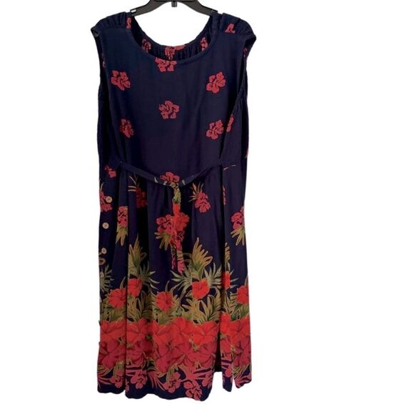 Mainstreet Blues Blue & Red Tropical Floral Print Summer Dress Size 20W - Picture 4 of 7